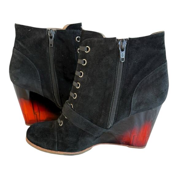 Rebecca Sanver Black Suede Booties Sz 6.5 Amber Lucite Heels Anthropologie EUC - Picture 8 of 12